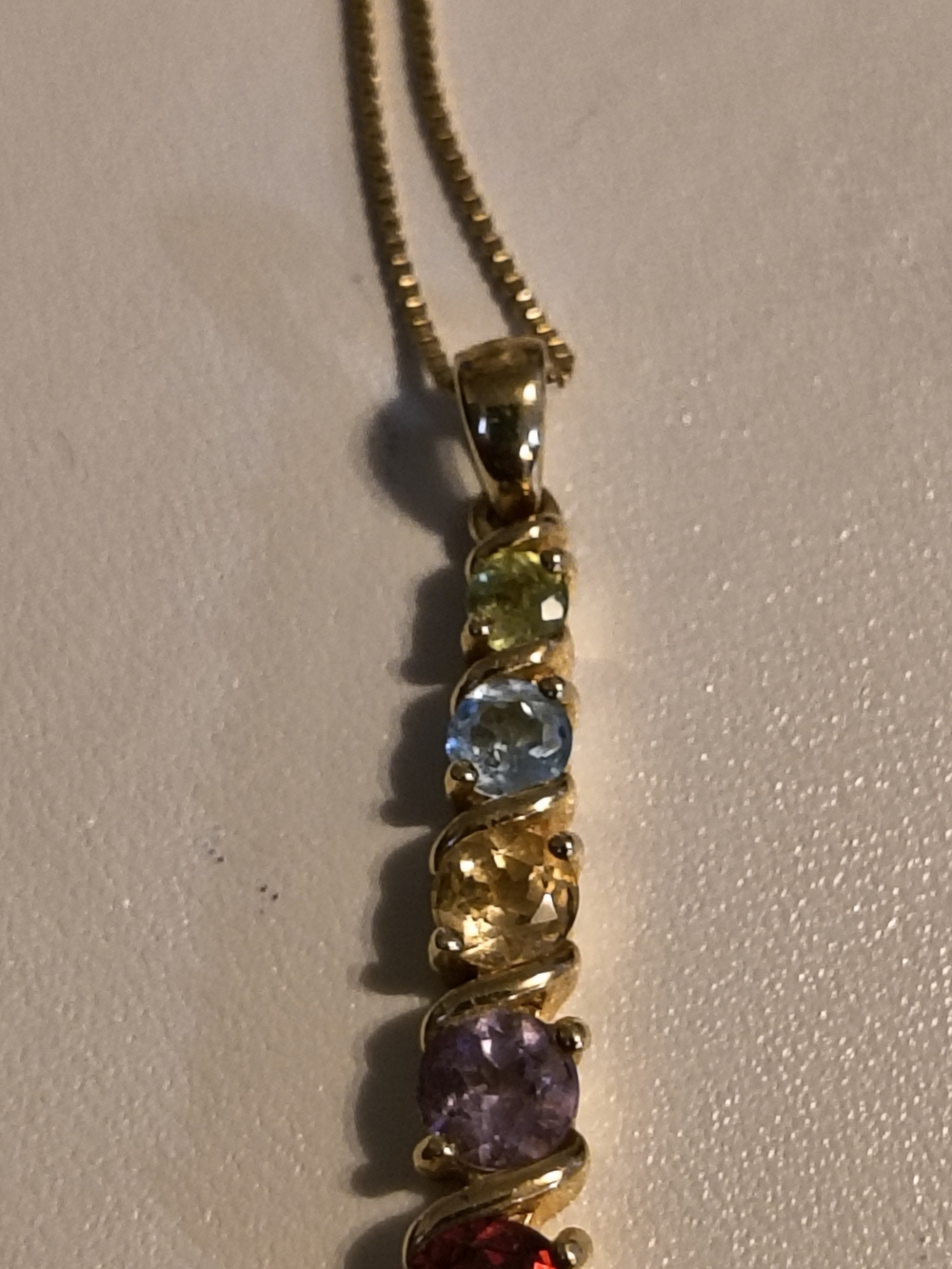 Beautiful Gold Over Sterling Graduating Multi- Gemstone Pendant Necklace 18 Inch